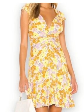 Free People Key To Your Heart Yellow Abstract Floral Ribbed Knit Midi Dress